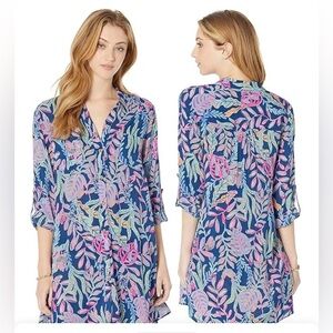 Lilly Pulitzer Natalie Shirtdress CoverUp You've Been Spotted Oyster Bay Navy XL